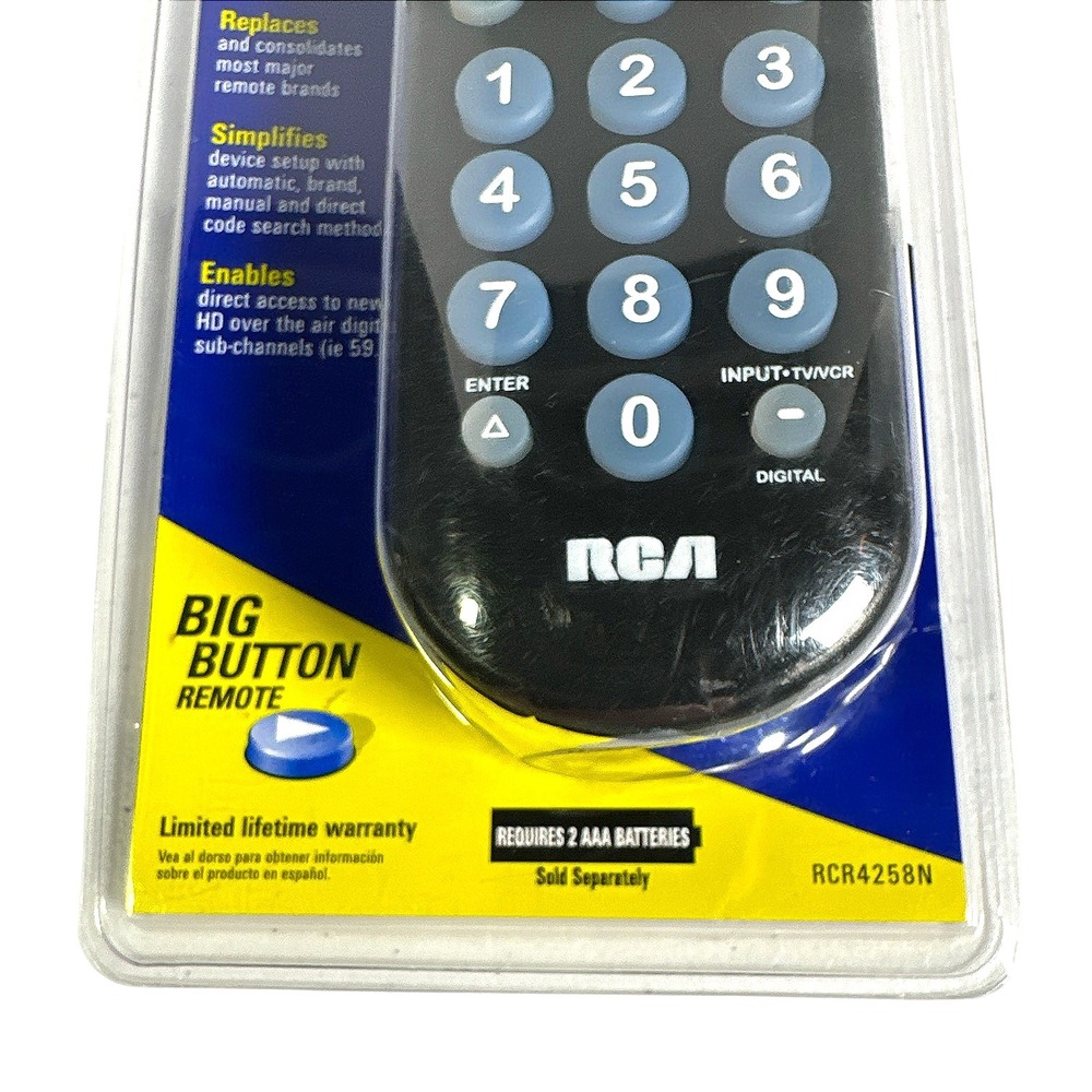 RCA Universal Remote Control 4 Devices Big Button TV DVD CBL SAT AUX RCR4258N - Picture 5 of 5